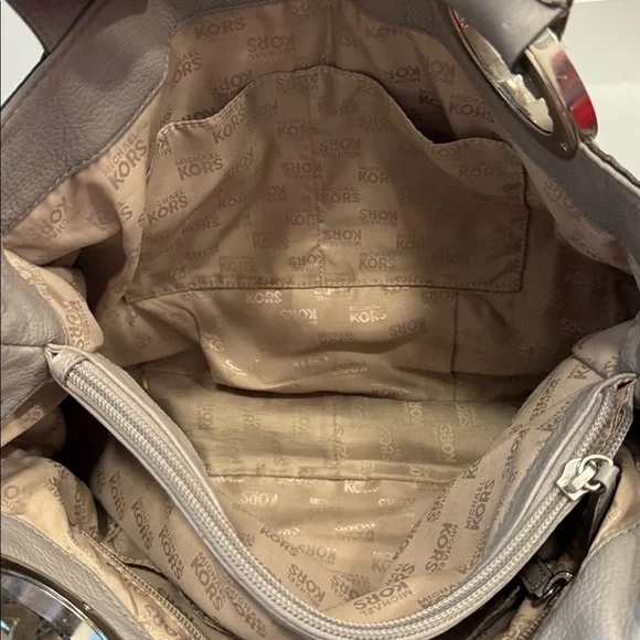 Michael Kors Silver Logo Gray Shoulder Bag purse - Picture 8 of 9